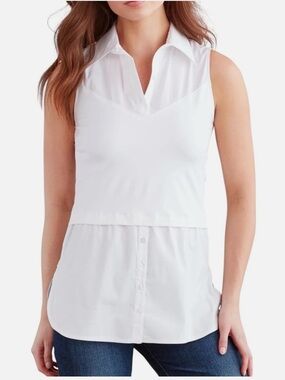 Finley White Mixed Media Sleeveless Layering Blouse Top Size M